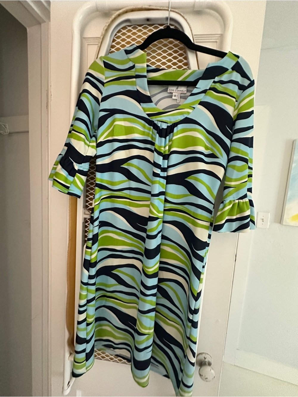 Jude Connelly  Blue, Light Blue and Green Wave-Print Midi Dress small